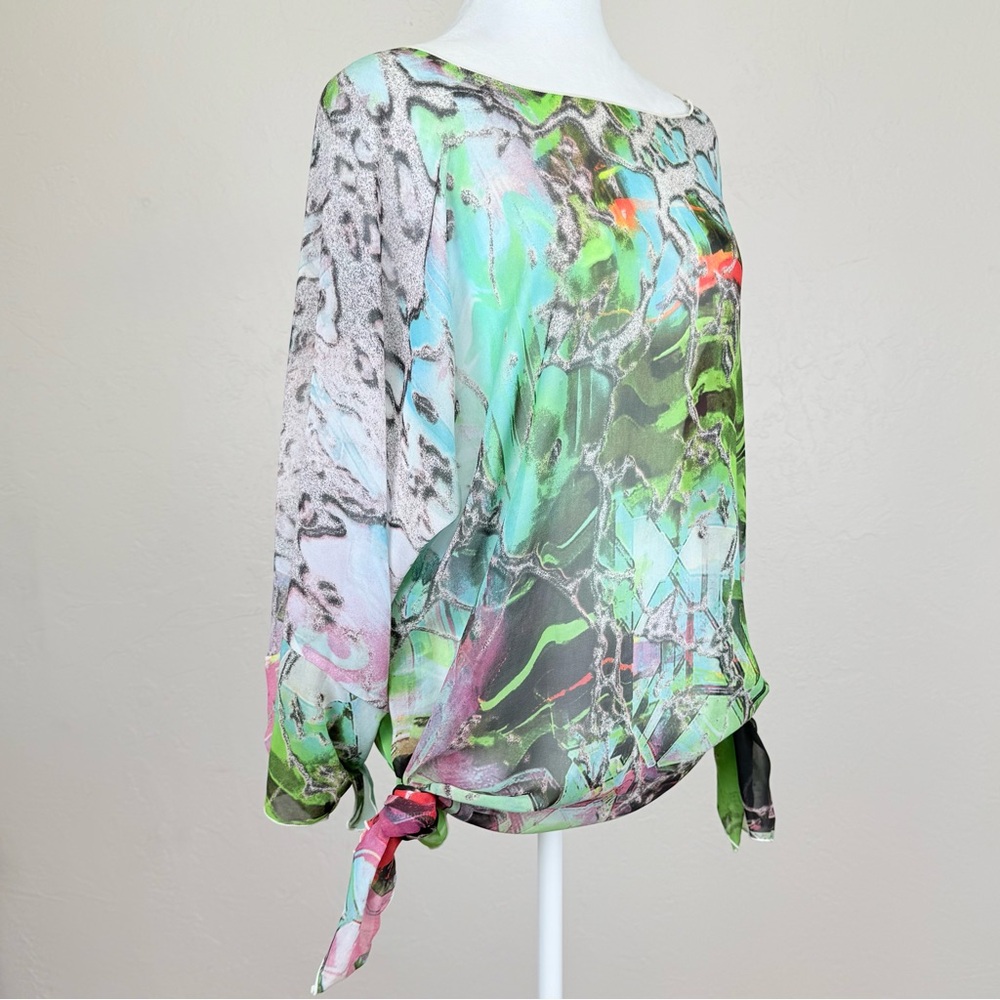 Vintage Abstract Watercolor Style Sheer Chiffon Top - Dilemma New York S M L